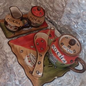 Mocha Ceramic Coffee Set - Multicolor